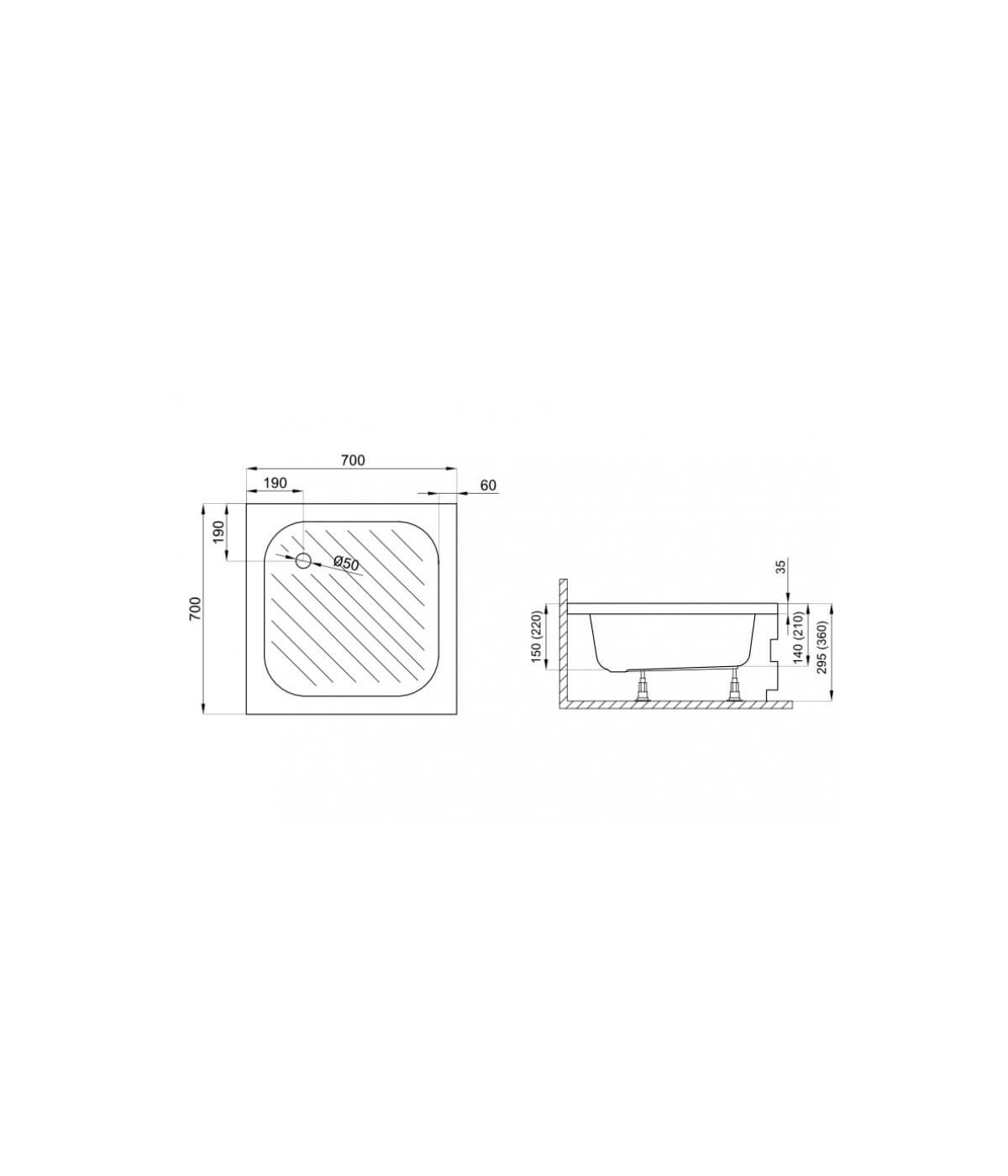 DUSCHWANNE QUADRATISCH 70x70x15 KAREN Ablaufgarnitur & Füße GRATIS !