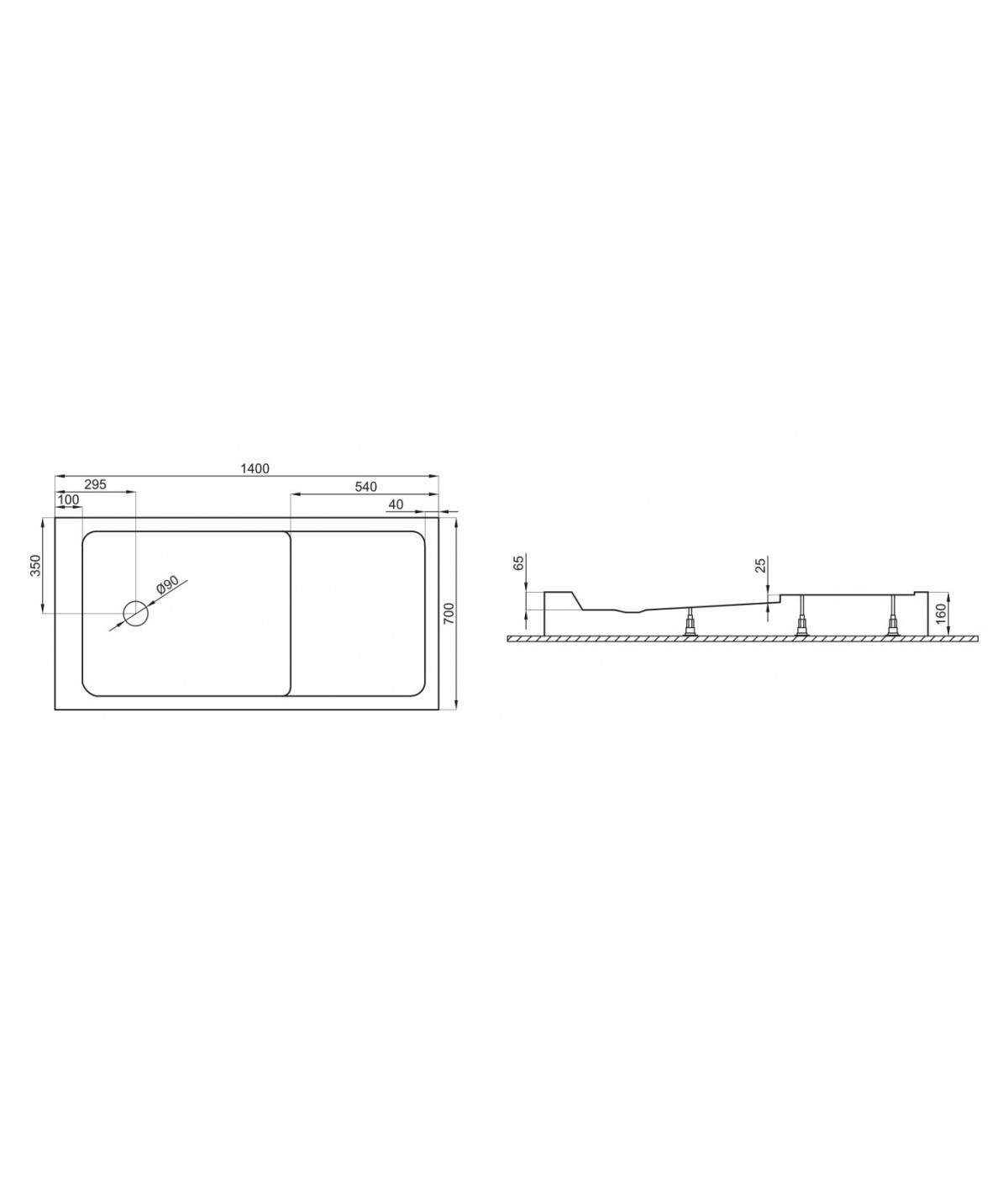 DUSCHWANNE RECHTECK 140x70x6,5 MARSA Ablaufgarnitur und Füße GRATIS !