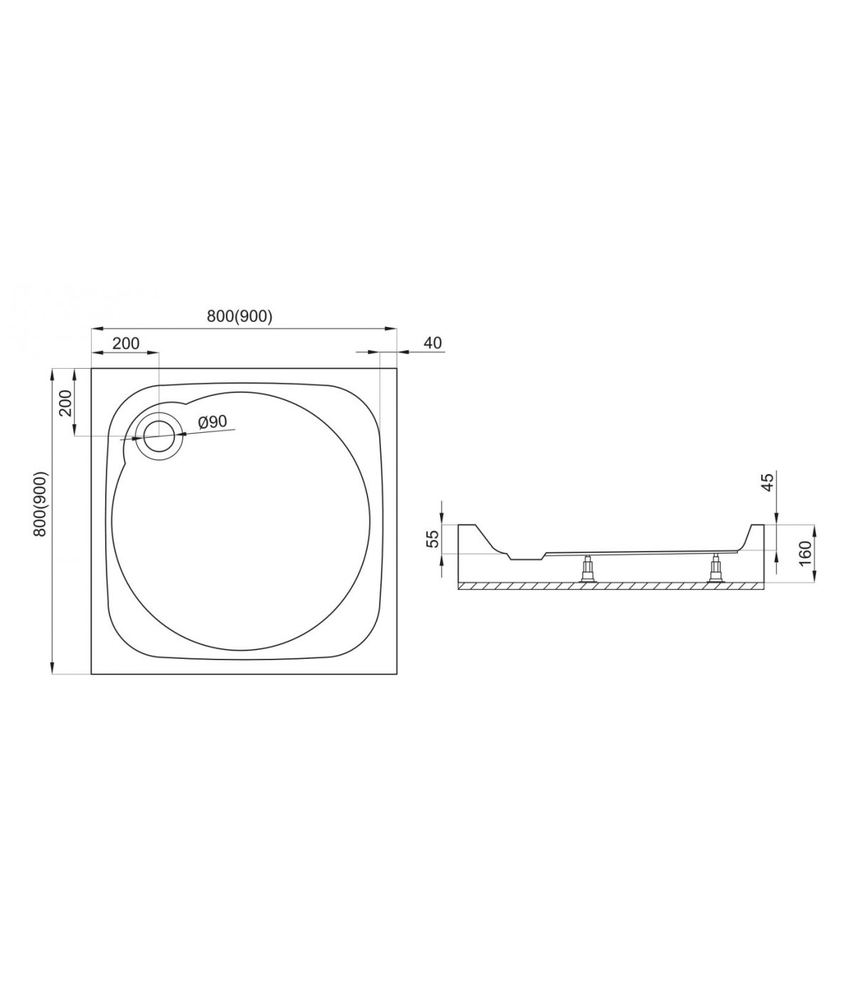 DUSCHWANNE QUADRATISCH 80x80x5 NEUER STIL Ablaufgarnitur und Füße GRATIS !