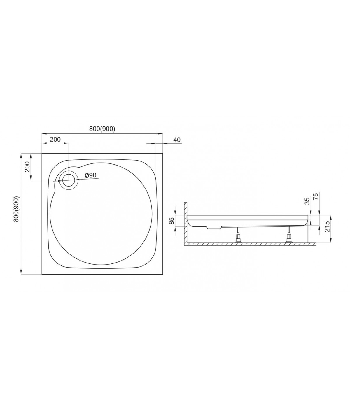 DUSCHWANNE QUADRATISCH 80x80x8 NEUER STIL Ablaufgarnitur & Füße GRATIS !