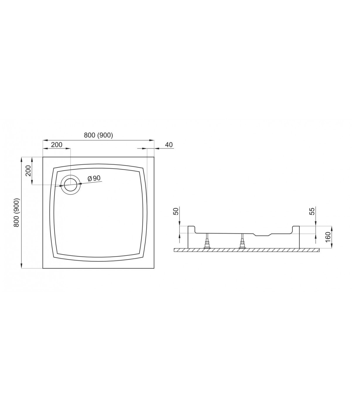 DUSCHWANNE QUADRATISCH 80x80x5 PATIO Ablaufgarnitur und Füße GRATIS !