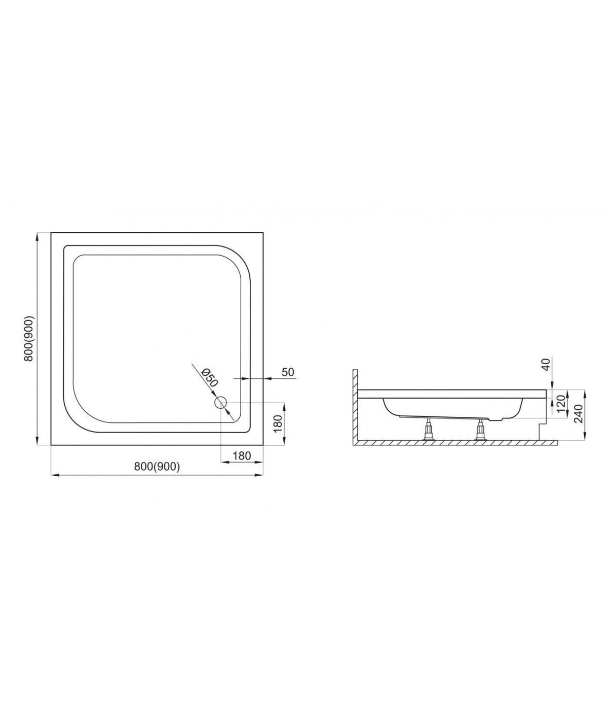 DUSCHWANNE QUADRATISCH 90x90x12 TENOR Ablaufgarnitur & Füße GRATIS !