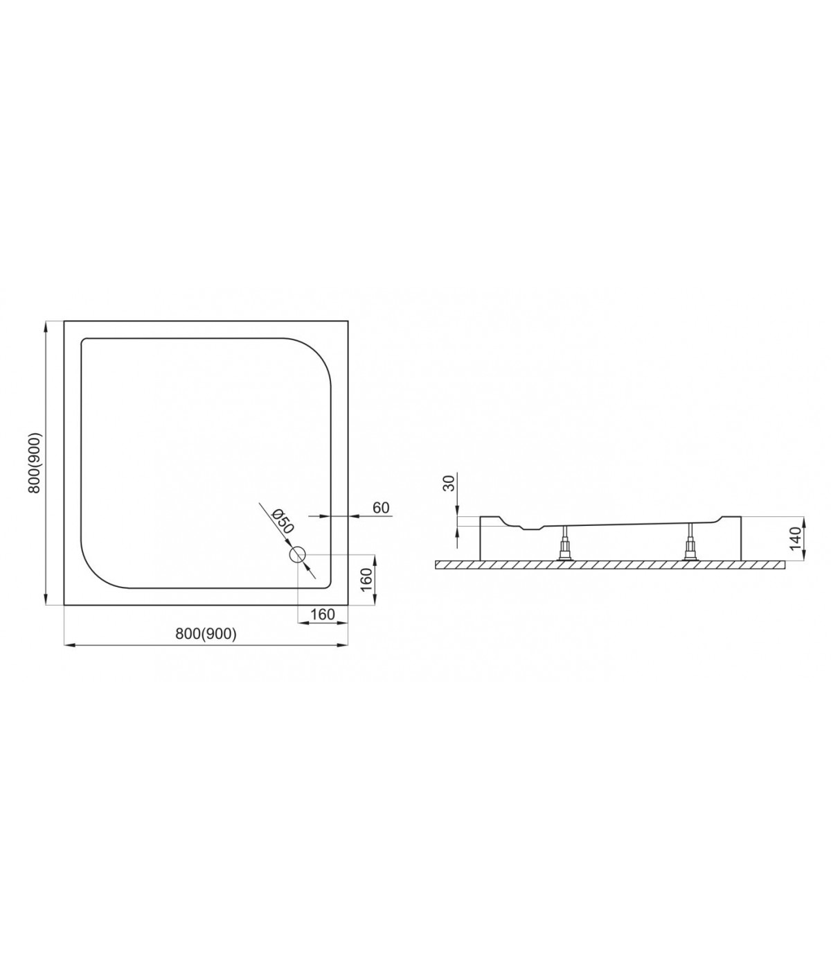 DUSCHWANNE QUADRATISCH 80x80x3x14 TENOR Ablaufgarnitur & Füße GRATIS !