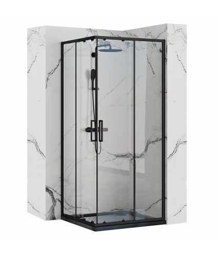 SET: Duschwanne GEOSA + Duschkabine Transparentes Glas 80x80x190 PUNTO Schwarz Quadratisch
