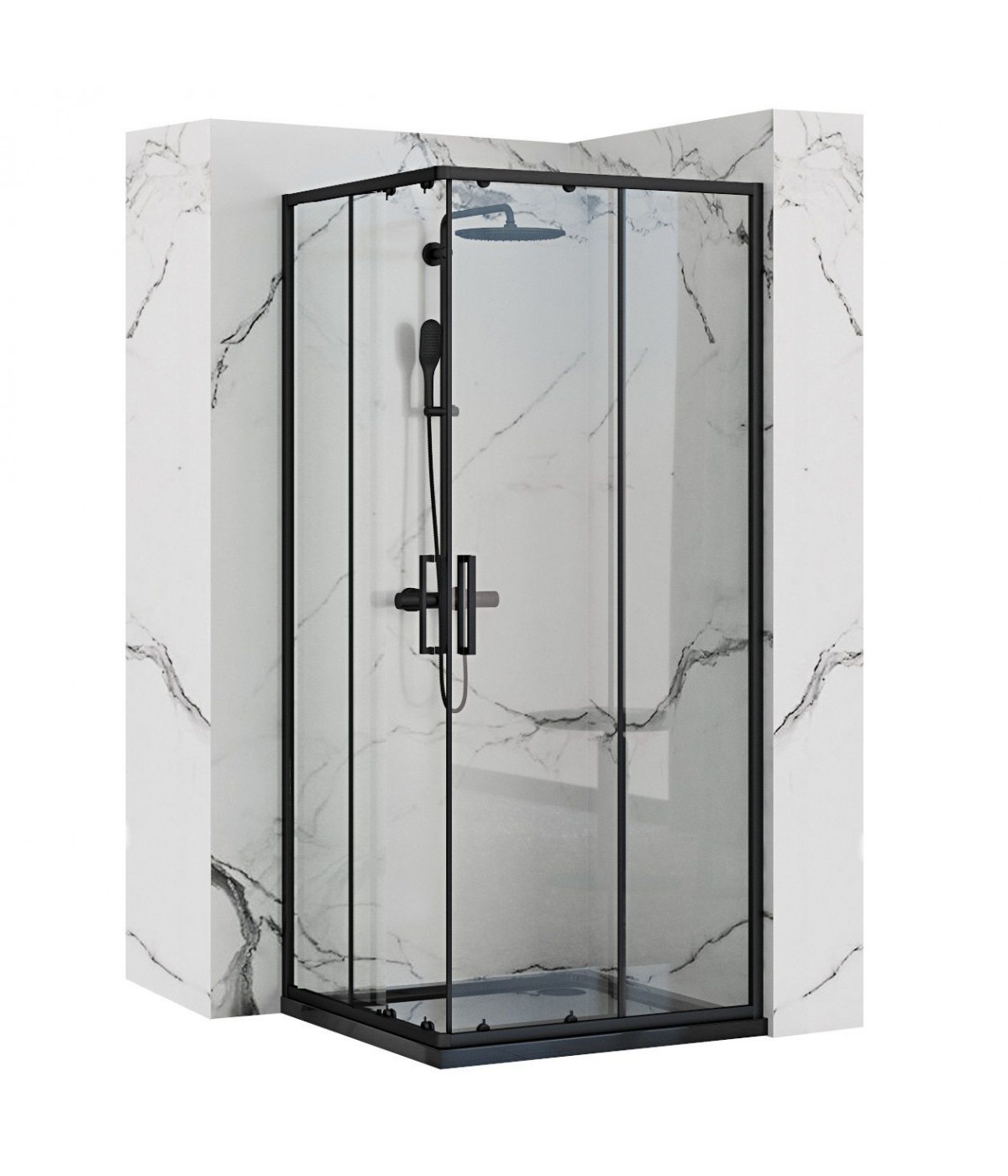Duschkabine Transparentes Glas 80x80x190 PUNTO Schwarz Quadratisch