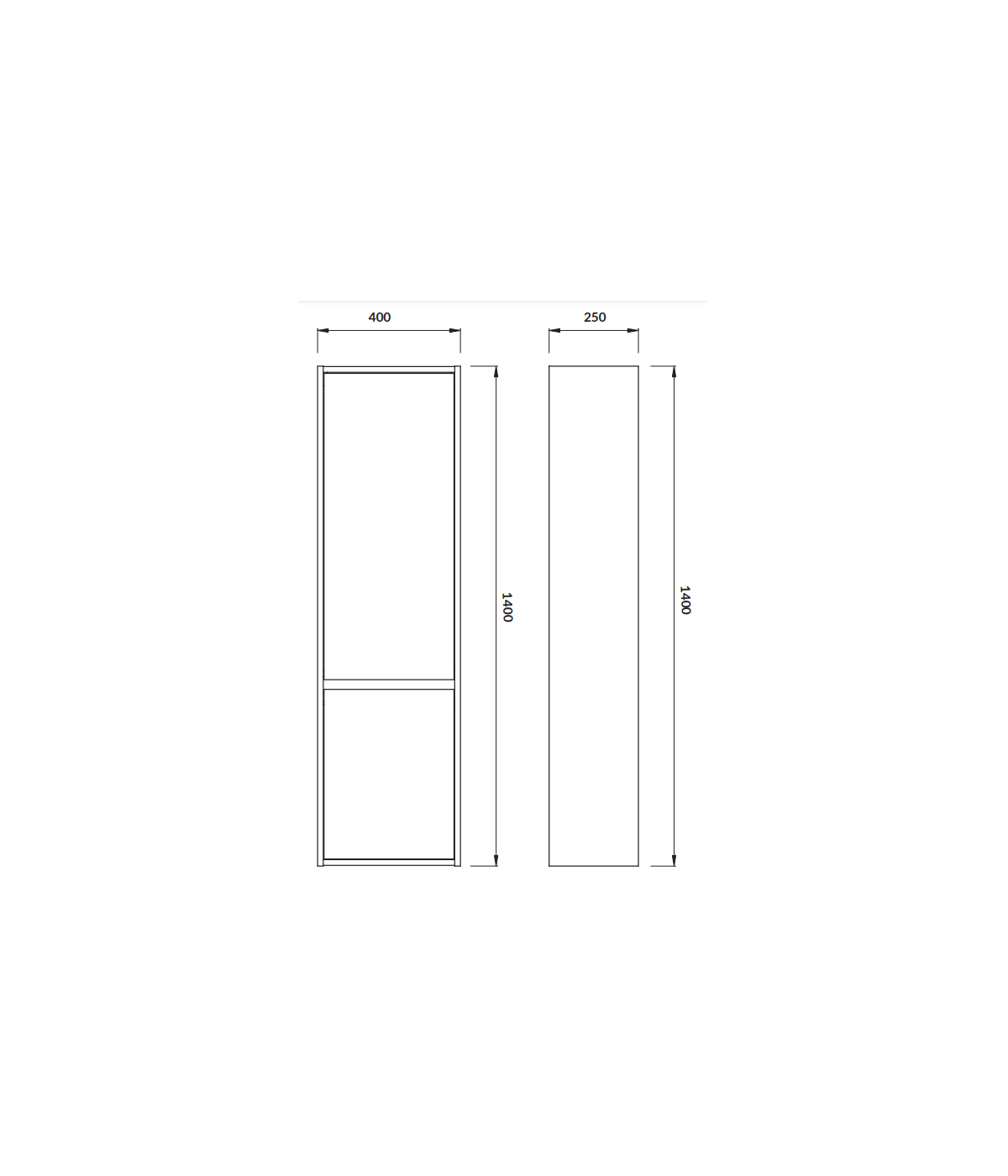 Badezimmer Hochhängeschrank CREAZ 140x40x25 Hochschrank mit 2-Türen, Grau Matt