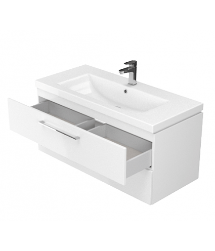 Badmöbel Set LARAZ COMO 60 Waschbecken-Unterschrank mit Waschbecken, 2-Schubladen, Weiß