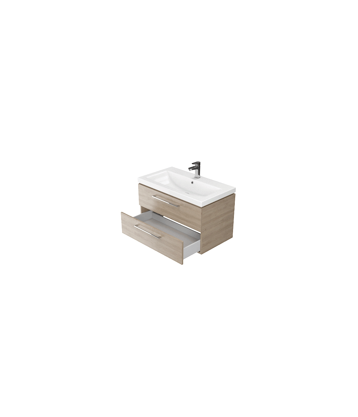 Badmöbel Set LARAZ COMO 80 Waschbecken-Unterschrank mit Waschbecken, 2-Schubladen Nussbaum