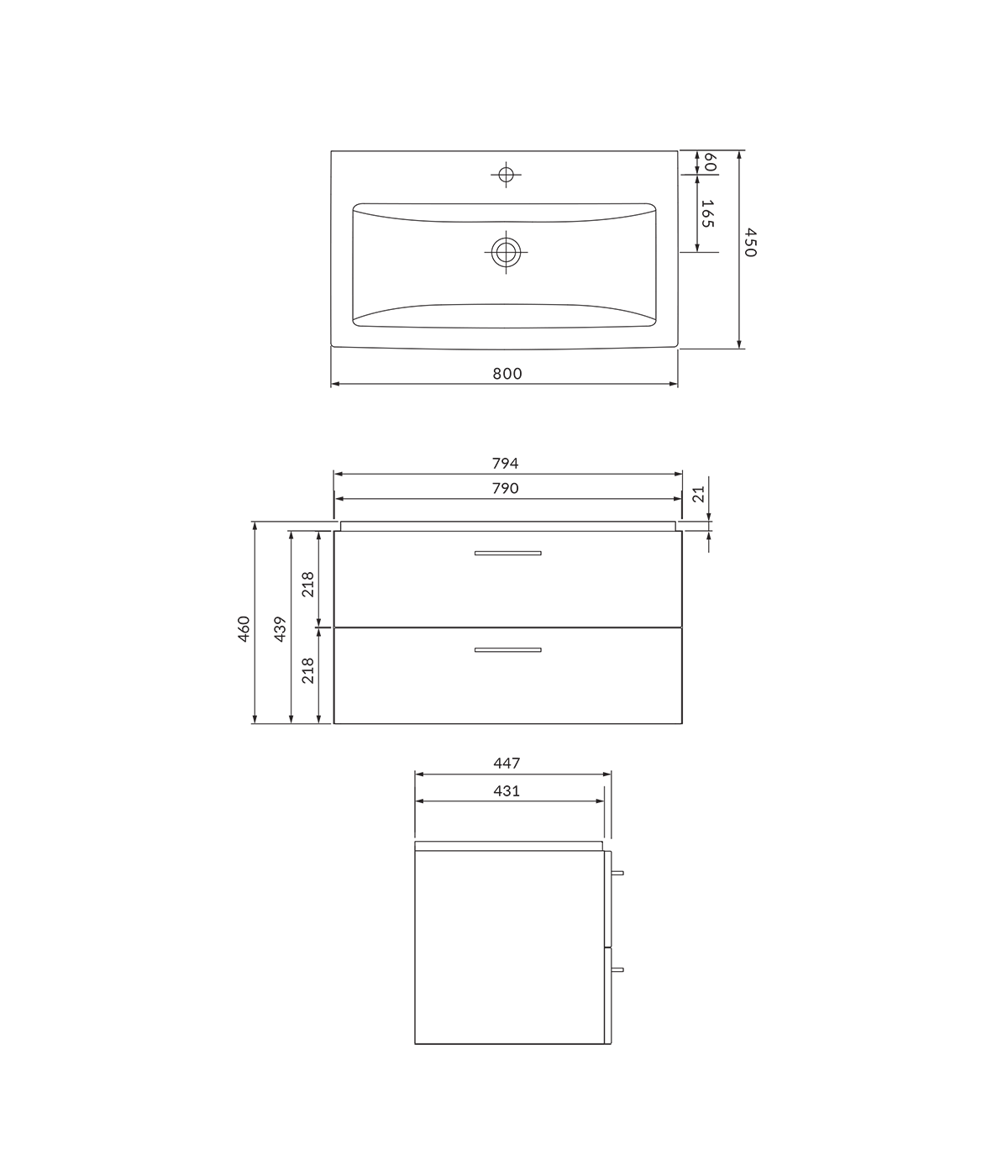 Badmöbel Set LARAZ COMO 80 Waschbecken-Unterschrank mit Waschbecken, 2-Schubladen Nussbaum