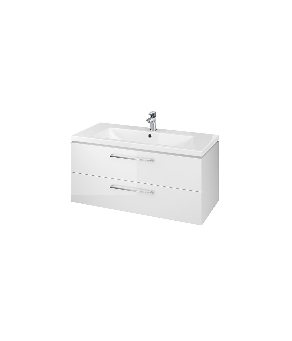 Badmöbel Set Badezimmerschrank mit Keramikwaschbecken, 2-Schubladen LARAZ COMO 100 Weiß