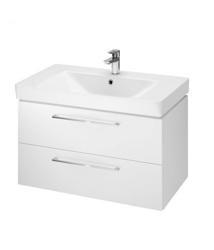 Badmöbel Set LARAZ MILLE 80 Waschbecken-Unterschrank mit Waschbecken, 2-Schubladen, Weiß