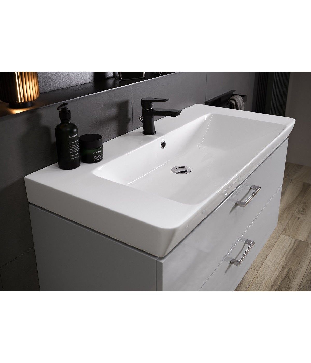 Badmöbel Set LARAZ MILLE 80 Waschbecken-Unterschrank mit Waschbecken, 2-Schubladen, Weiß