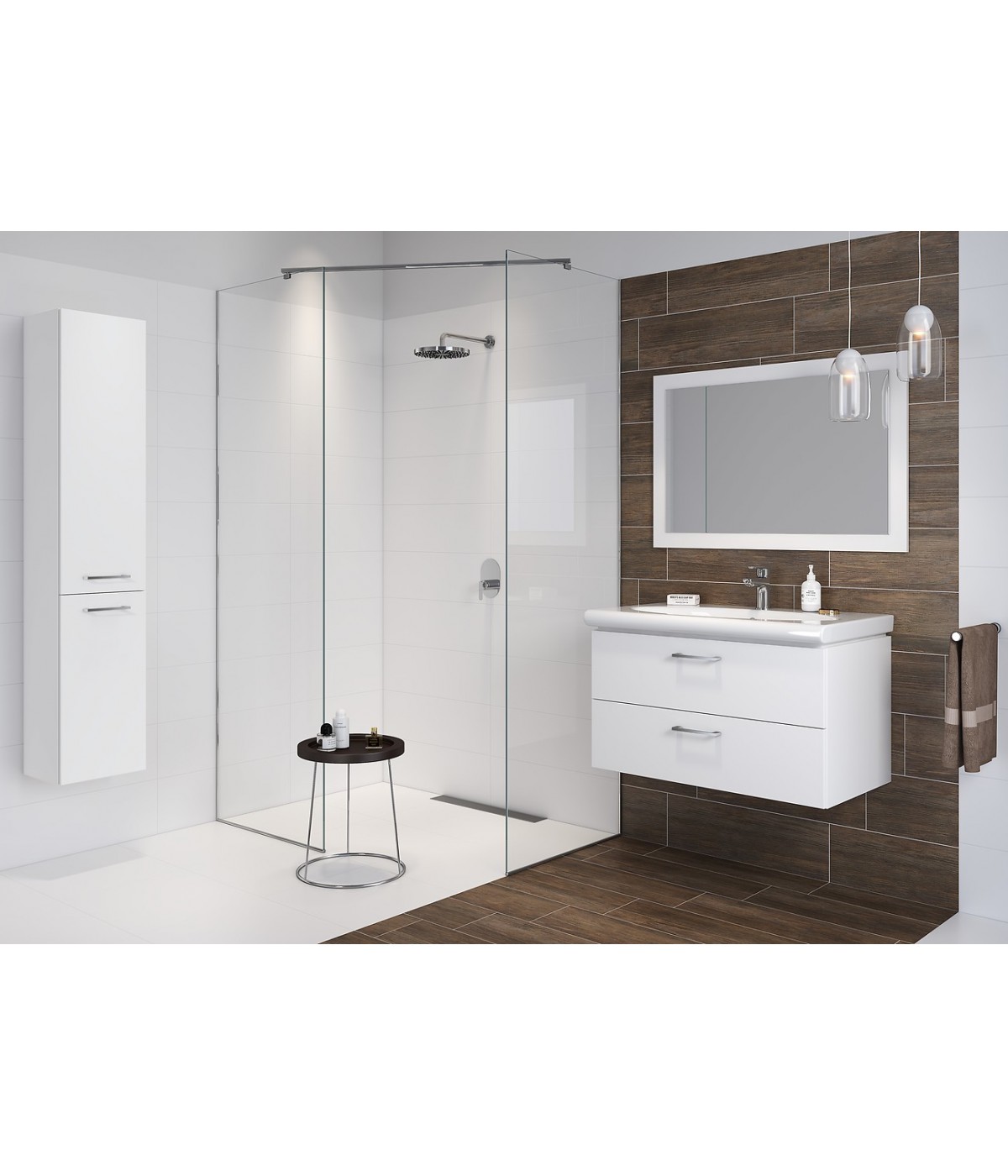 Badezimmer Hochhängeschrank LARAZ 150x30x25 Hochschrank mit 2-Türen, Weiß