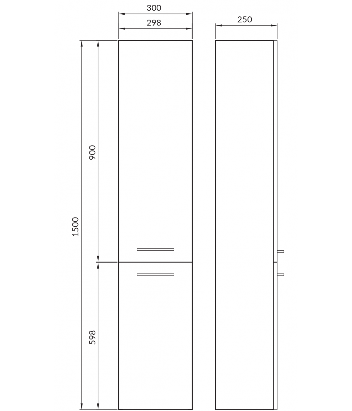Badezimmer Hochhängeschrank LARAZ 150x30x25 Hochschrank mit 2-Türen, Weiß