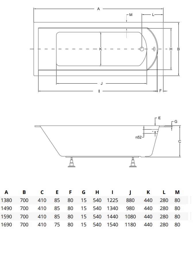 Badewanne SLIM 140x70 150x70 160x70 170x70 Rechteck Schürze