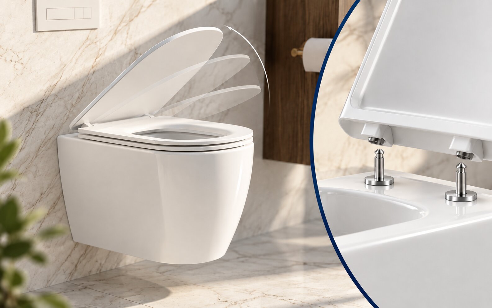 VIRVEL Wand-WC mit Slim-Soft-Close-Sitz und abnehmbarem Scharniermechanismus
